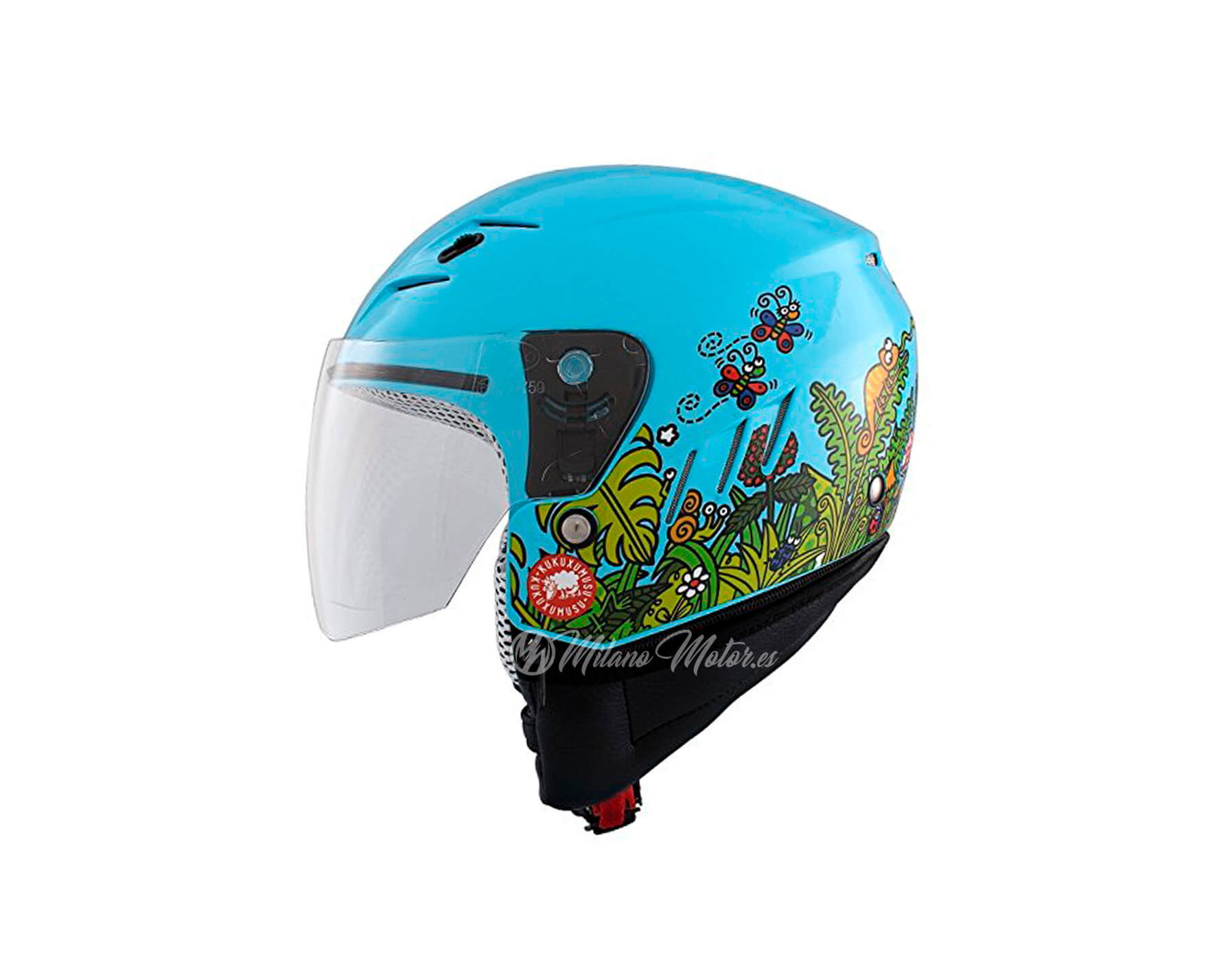 Publicidad promoción identificación Casco Shiro Demi Jet Helmet SH-20 Forestan Kid Light Blue - Milano Motor